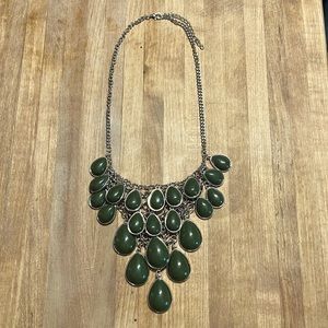Paparazzi Silver & Olive Green Necklace, Bib Style, Teardrop Shape, Boho Style